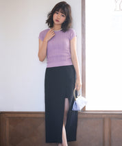 パール襟透かし変形編みサマーニットsdpxyf6171 ラベンダー