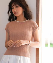 パール襟透かし変形編みサマーニットsdpxyf6171-103-45