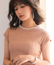 パール襟透かし変形編みサマーニットsdpxyf6171 ライトブラウン