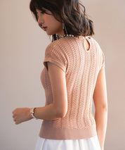 パール襟透かし変形編みサマーニットsdpxyf6171 ライトブラウン