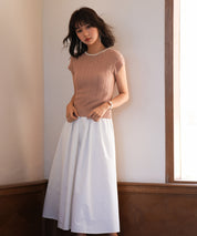 パール襟透かし変形編みサマーニットsdpxyf6171 ライトブラウン