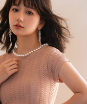 パール襟透かし変形編みサマーニットsdpxyf6171 ライトブラウン