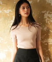 リラクシーなリブ編みサマー半袖ニットsdpxyf6173 ピンクベージュ