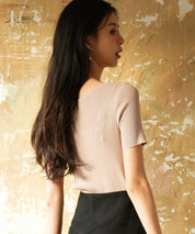 リラクシーなリブ編みサマー半袖ニットsdpxyf6173 ピンクベージュ