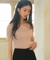 リラクシーなリブ編みサマー半袖ニットsdpxyf6173 ピンクベージュ