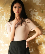 リラクシーなリブ編みサマー半袖ニットsdpxyf6173 ピンクベージュ