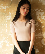 リラクシーなリブ編みサマー半袖ニットsdpxyf6173 ピンクベージュ