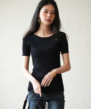 リラクシーなリブ編みサマー半袖ニットsdpxyf6173 ブラック