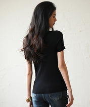 リラクシーなリブ編みサマー半袖ニットsdpxyf6173 ブラック