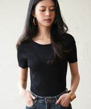 リラクシーなリブ編みサマー半袖ニットsdpxyf6173 ブラック