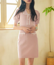 配色ミニ丈サマーニットワンピースsdpxyf6176 ピンク