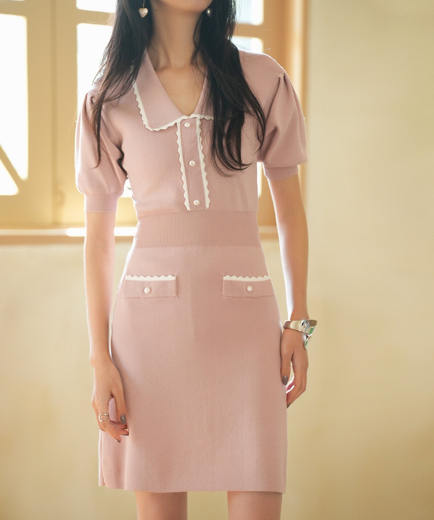 配色ミニ丈サマーニットワンピースsdpxyf6176 ピンク