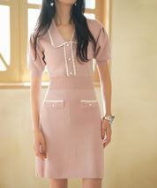 配色ミニ丈サマーニットワンピースsdpxyf6176 ピンク