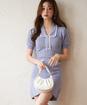 配色ミニ丈サマーニットワンピースsdpxyf6176 ブルー