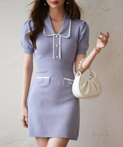 配色ミニ丈サマーニットワンピースsdpxyf6176 ブルー