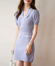 配色ミニ丈サマーニットワンピースsdpxyf6176 ブルー