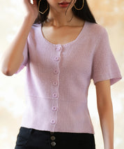 リブ切り替えショート丈半袖ニットsdpxyf6179 ラベンダー