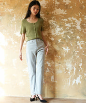 リブ切り替えショート丈半袖ニットsdpxyf6179 グリーン