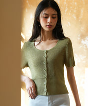 リブ切り替えショート丈半袖ニットsdpxyf6179 グリーン