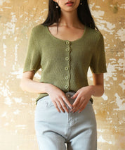 リブ切り替えショート丈半袖ニットsdpxyf6179 グリーン