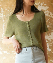 リブ切り替えショート丈半袖ニットsdpxyf6179 グリーン