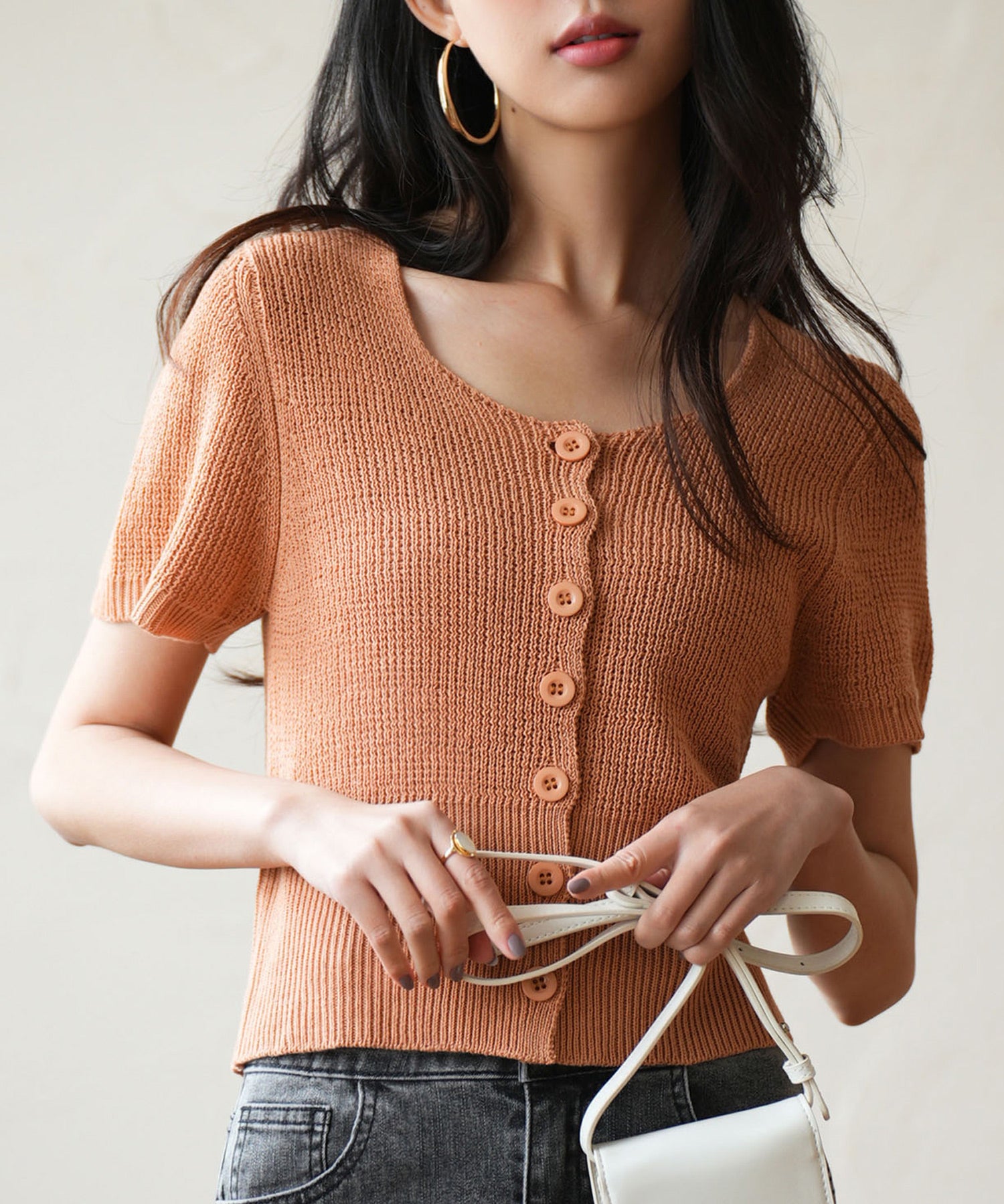 リブ切り替えショート丈半袖ニットsdpxyf6179 コーラル