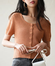 リブ切り替えショート丈半袖ニットsdpxyf6179 コーラル