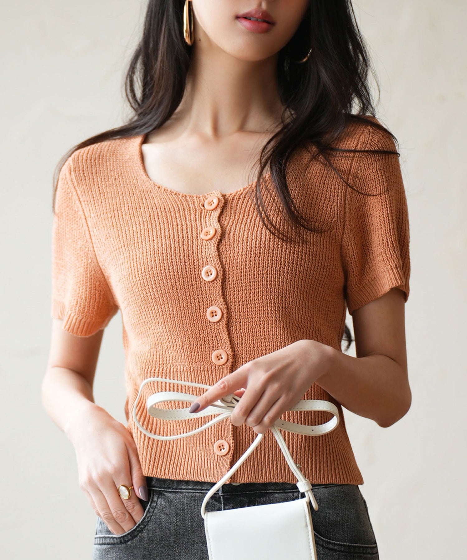 リブ切り替えショート丈半袖ニットsdpxyf6179 コーラル