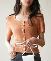 リブ切り替えショート丈半袖ニットsdpxyf6179 コーラル