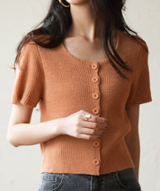 リブ切り替えショート丈半袖ニットsdpxyf6179 コーラル