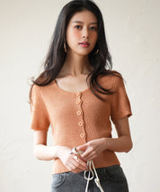 リブ切り替えショート丈半袖ニットsdpxyf6179 コーラル