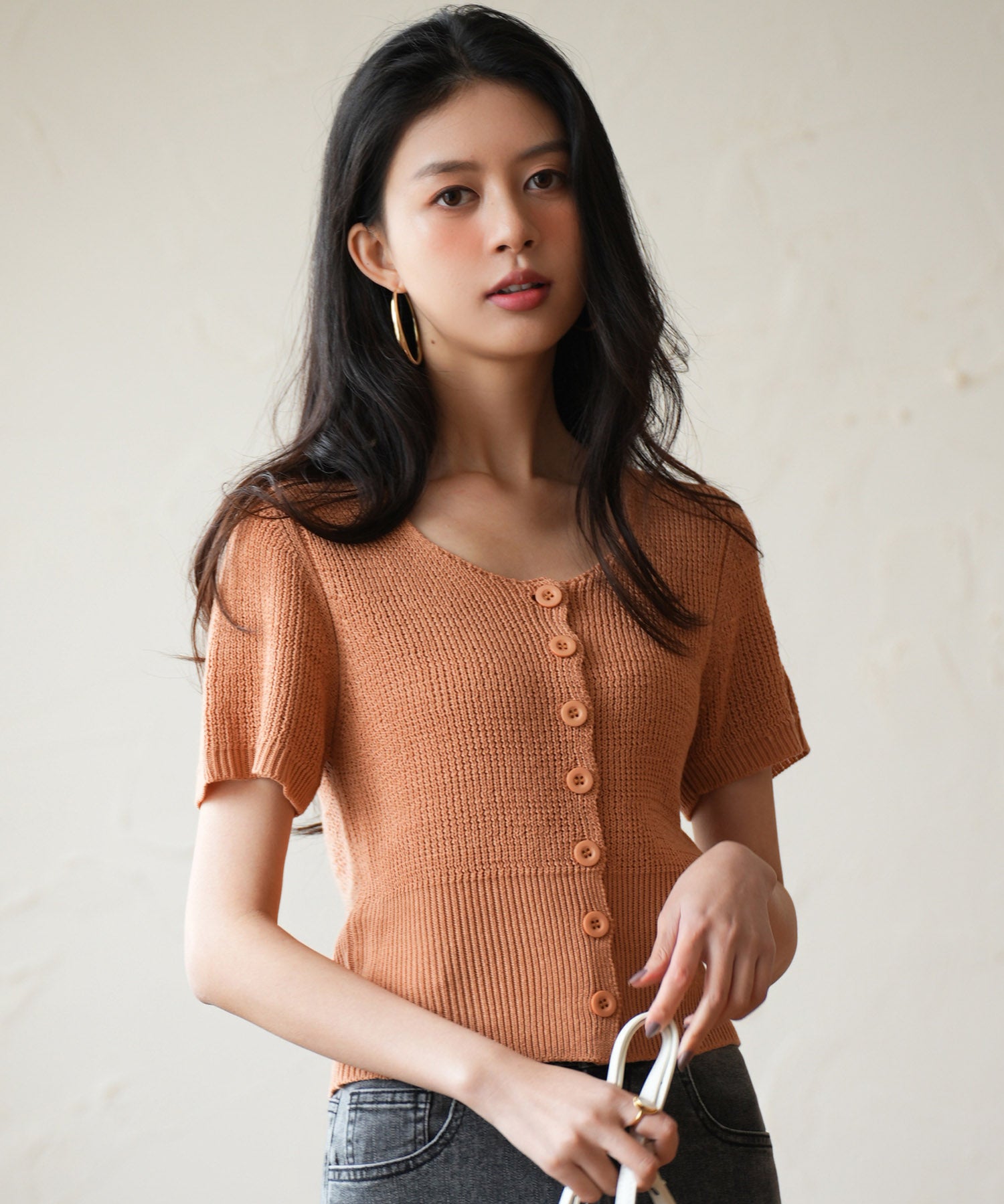 リブ切り替えショート丈半袖ニットsdpxyf6179 コーラル