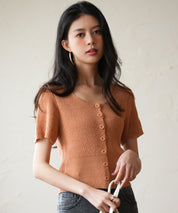 リブ切り替えショート丈半袖ニットsdpxyf6179 コーラル