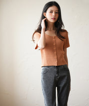 リブ切り替えショート丈半袖ニットsdpxyf6179 コーラル