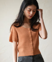 リブ切り替えショート丈半袖ニットsdpxyf6179 コーラル