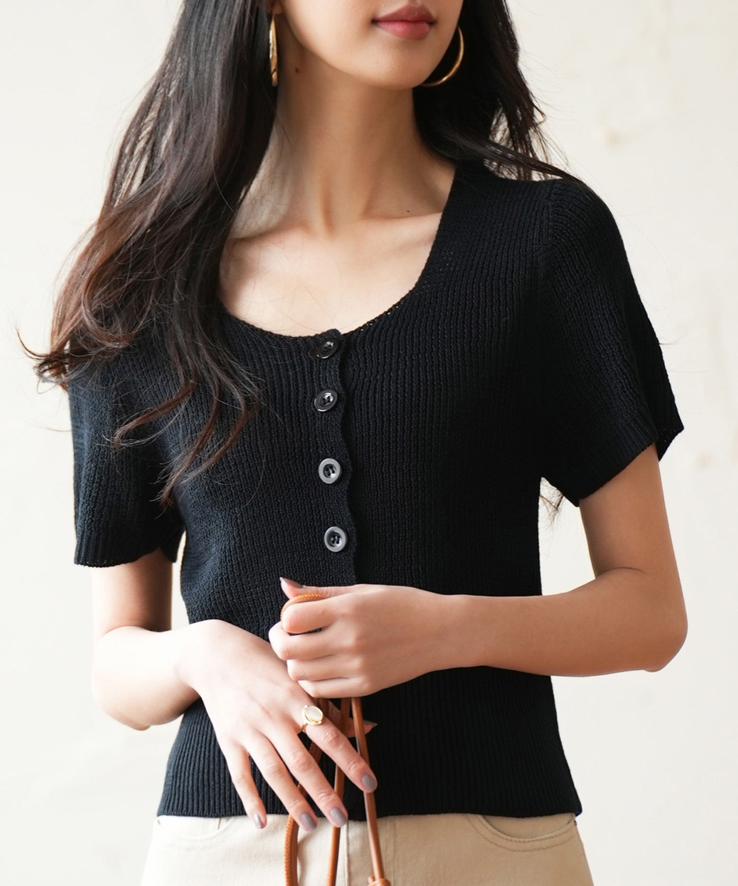 リブ切り替えショート丈半袖ニットsdpxyf6179 ブラック