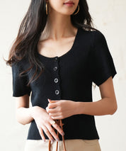 リブ切り替えショート丈半袖ニットsdpxyf6179 ブラック