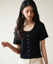 リブ切り替えショート丈半袖ニットsdpxyf6179 ブラック