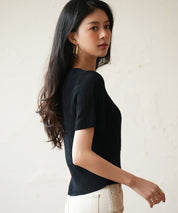 リブ切り替えショート丈半袖ニットsdpxyf6179 ブラック