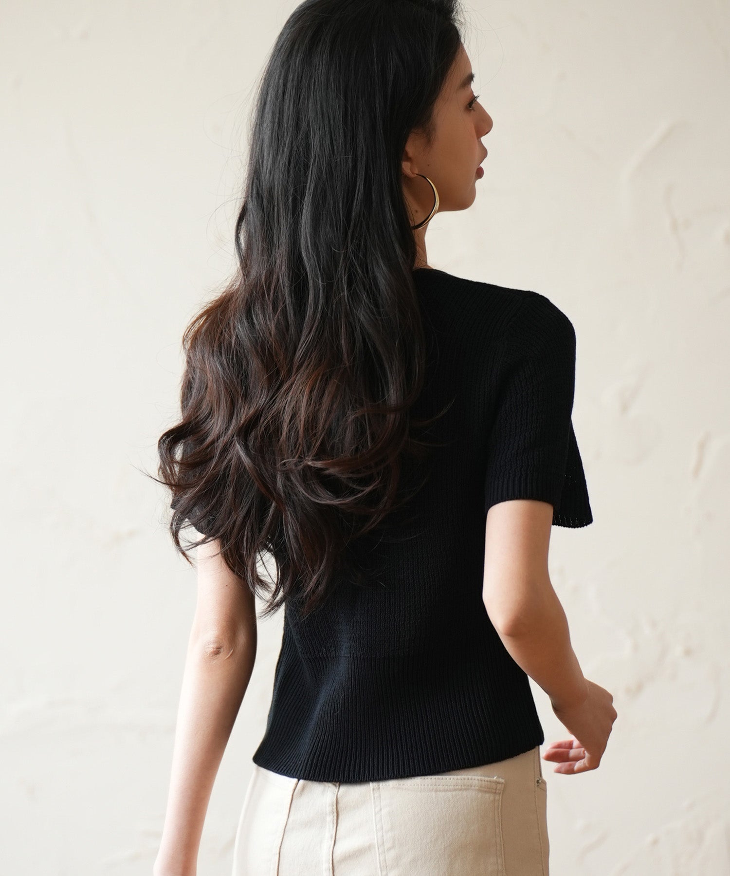 リブ切り替えショート丈半袖ニットsdpxyf6179 ブラック