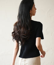 リブ切り替えショート丈半袖ニットsdpxyf6179 ブラック