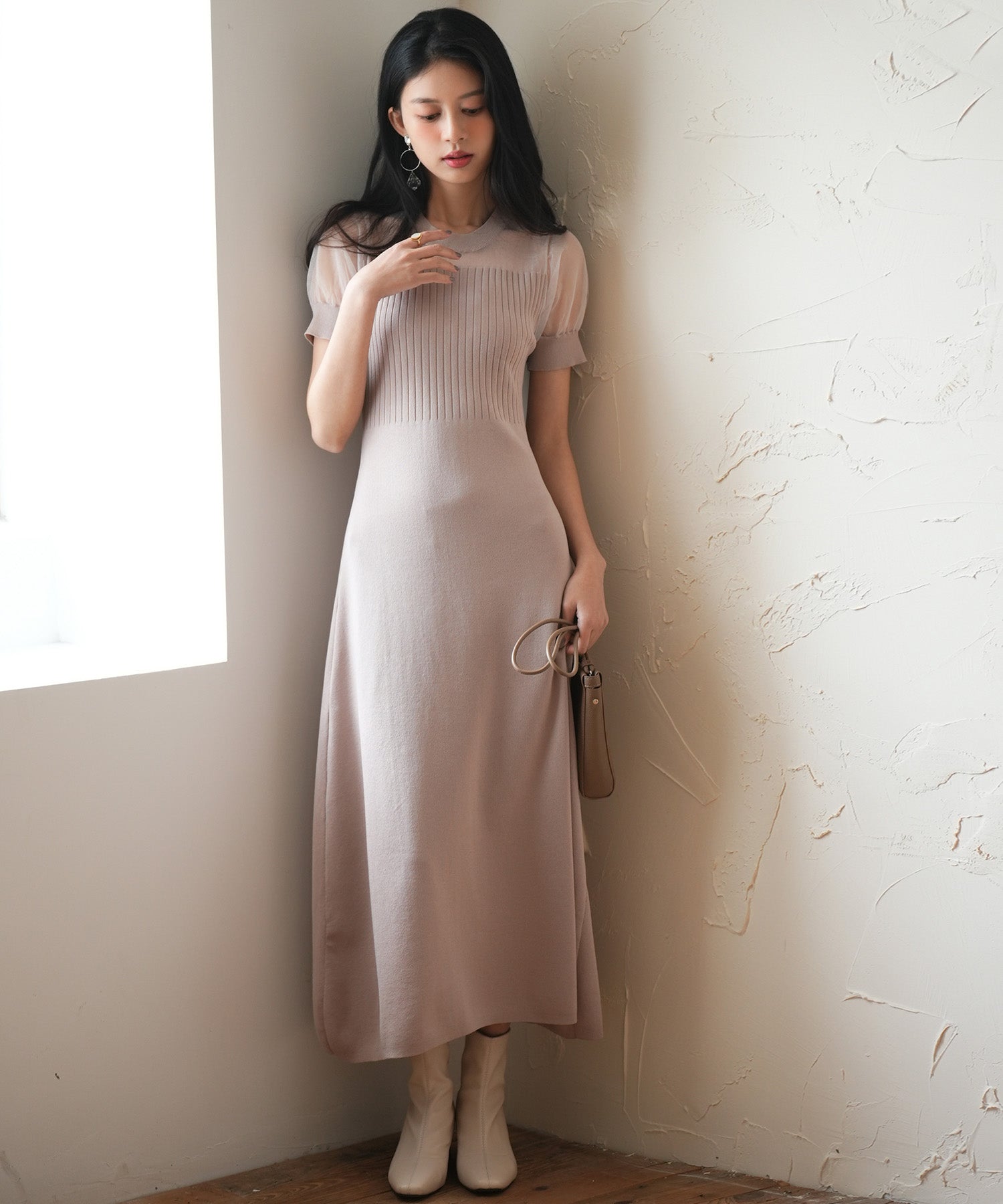 チュール×ニットのドッキングニットワンピースsdpxyf6186-103-174