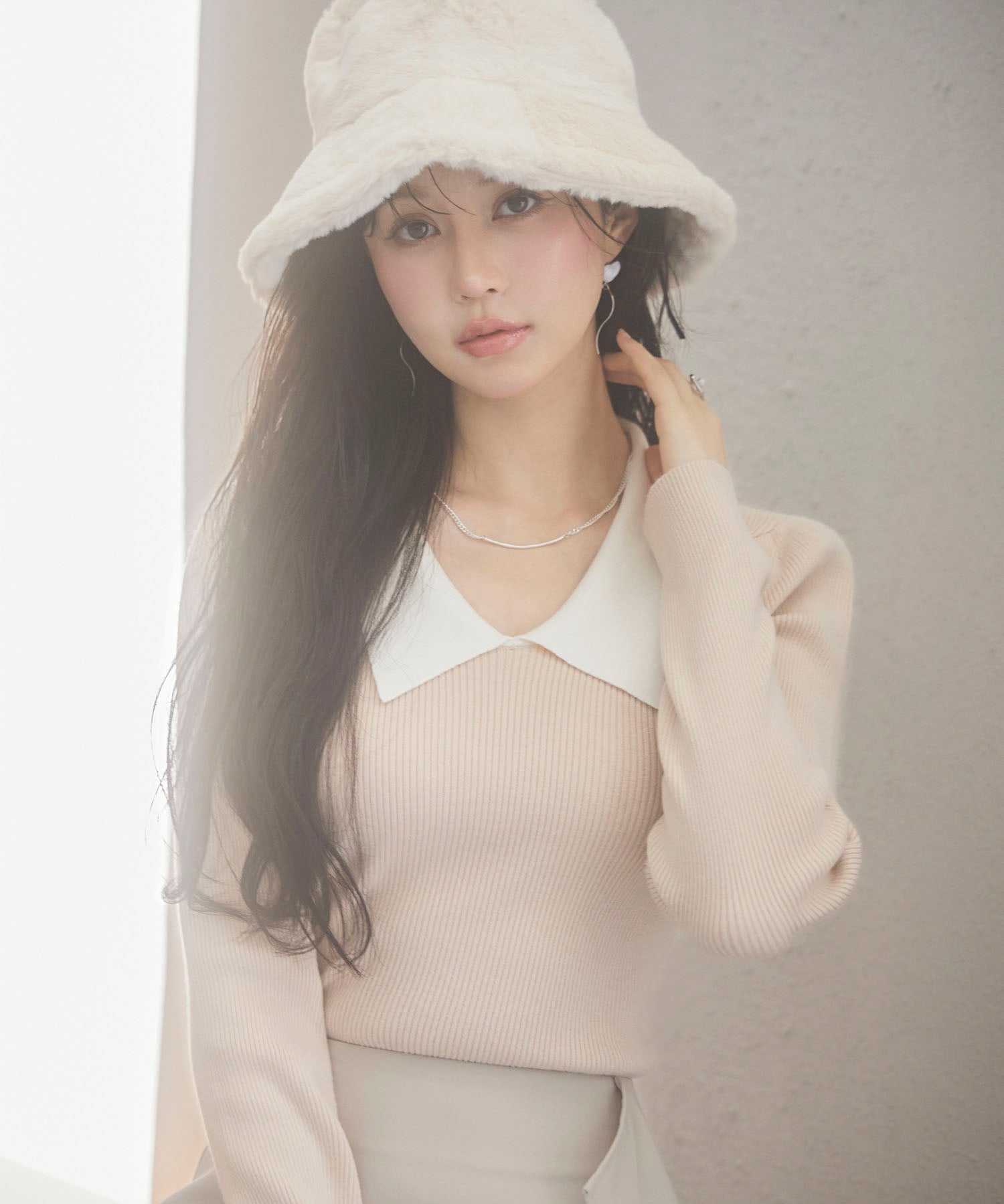 トレンドの襟付きリブニットsdpxyf6316 ベージュ