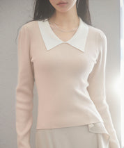 トレンドの襟付きリブニットsdpxyf6316 ベージュ