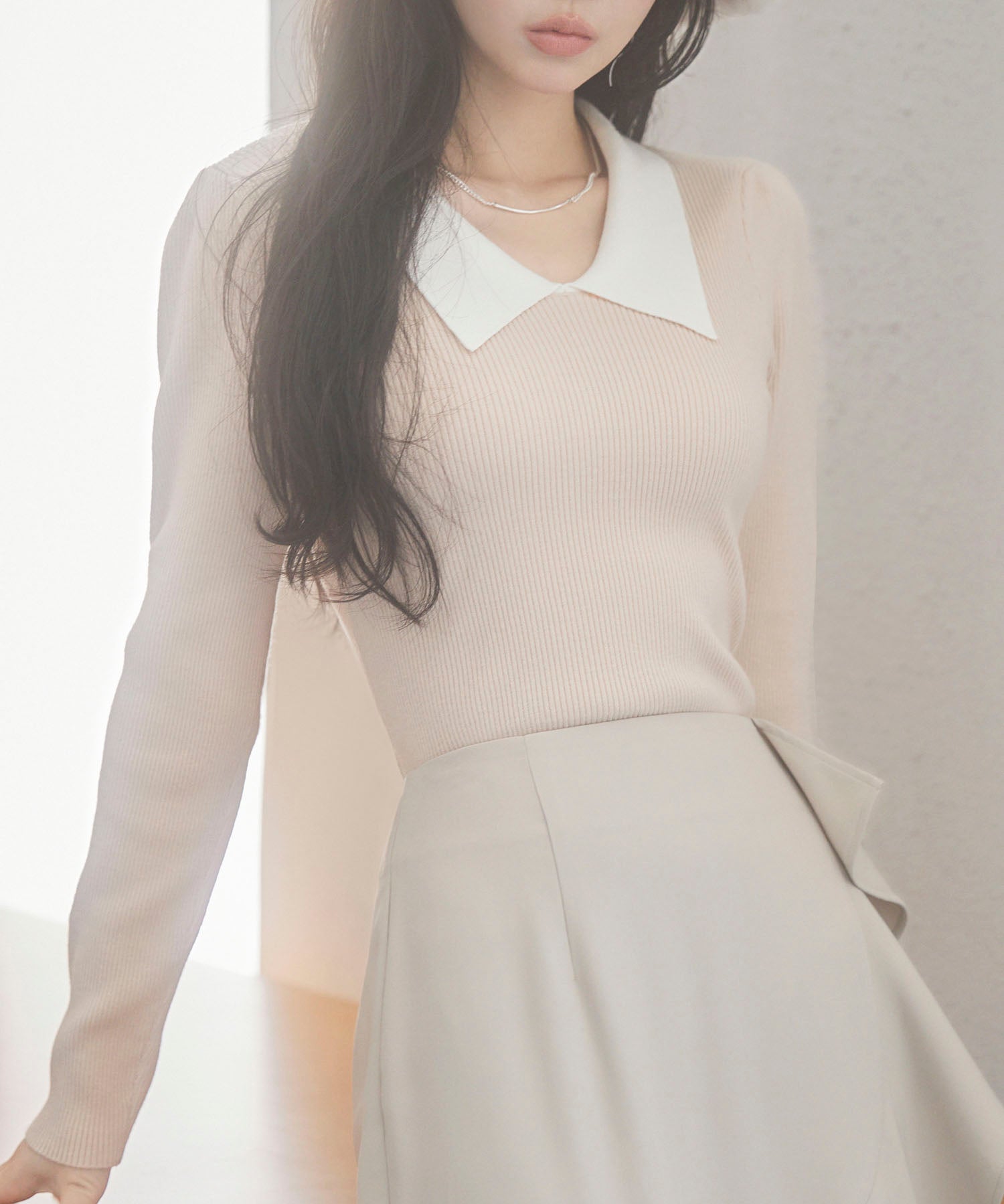 トレンドの襟付きリブニットsdpxyf6316 ベージュ