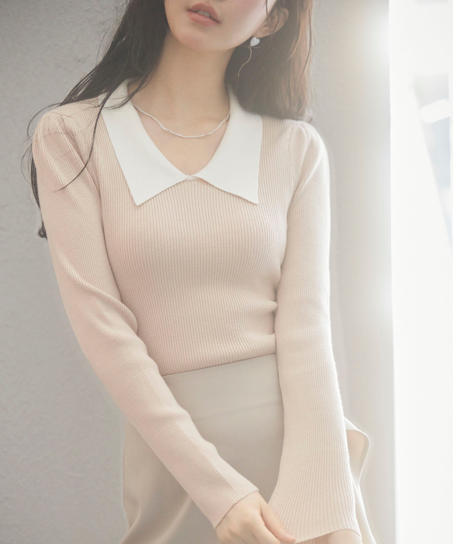 トレンドの襟付きリブニットsdpxyf6316 ベージュ