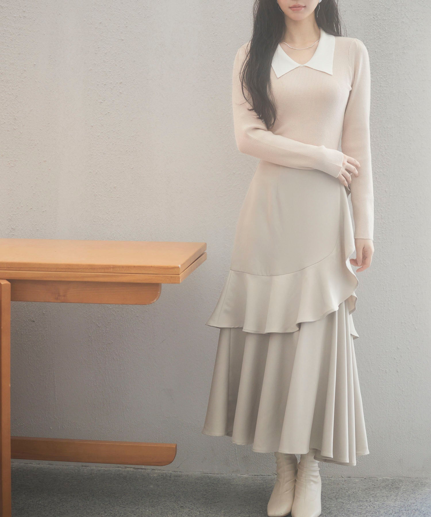 トレンドの襟付きリブニットsdpxyf6316 ベージュ