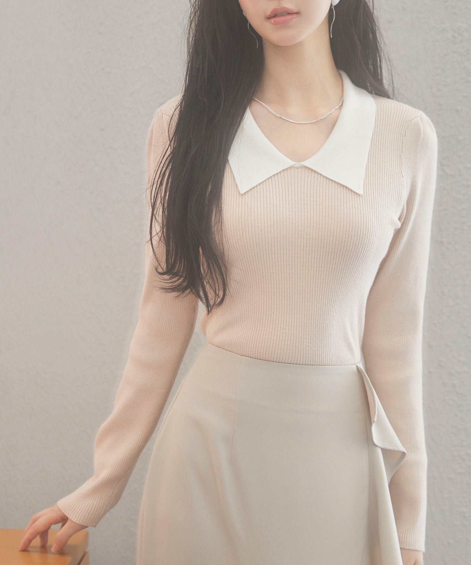 トレンドの襟付きリブニットsdpxyf6316 ベージュ