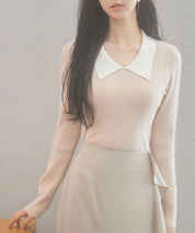 トレンドの襟付きリブニットsdpxyf6316 ベージュ