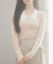 トレンドの襟付きリブニットsdpxyf6316 ベージュ